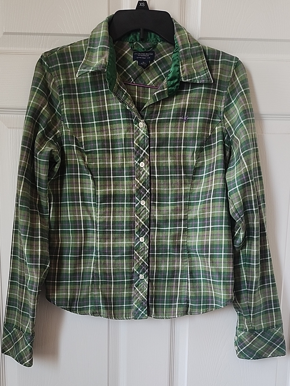 American Eagle Outfitters Green Plaid Button-Front Long Sleeve Shirt - Size 12